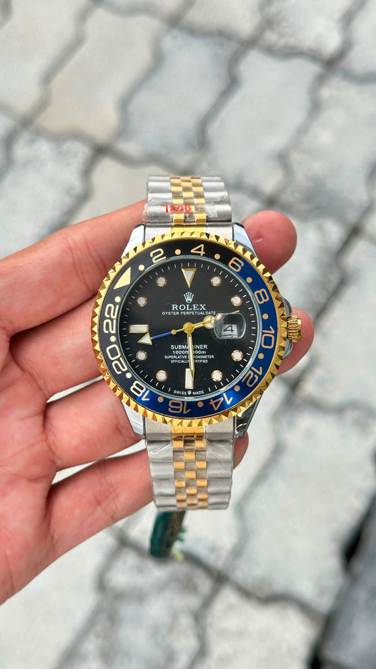 Rolex GMT-Master II Black Dial Black & Blue Bezel Two-Tone Bracelet Watch