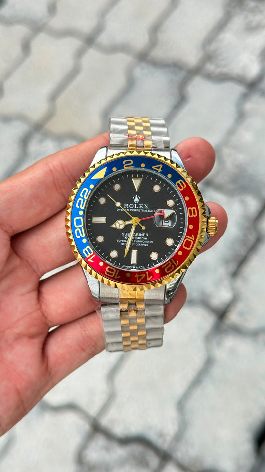 Rolex GMT-Master II Black Dial Blue & Red Bezel Two-Tone Bracelet Watch