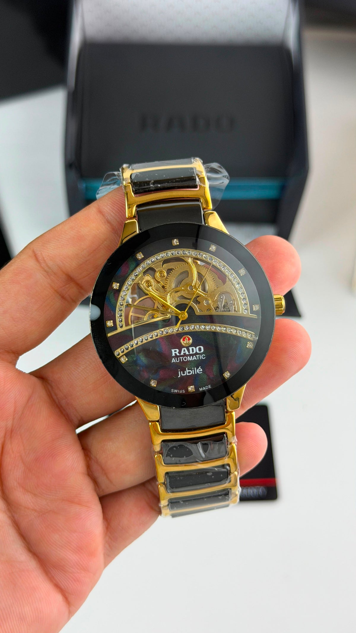 Rado Jubile Full Black Dial Gold & Black Bracelet Automatic Watch