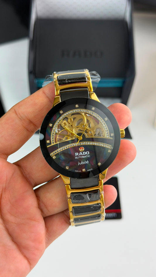 Rado Jubile Full Black Dial Gold & Black Bracelet Automatic Watch