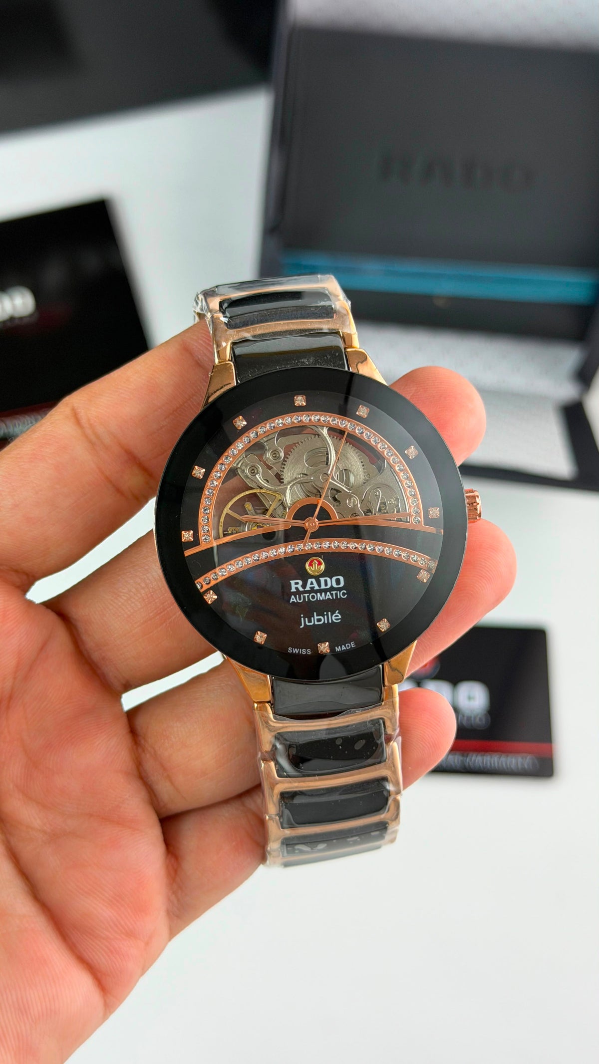 Rado Jubile Black Dial Rose Gold & Black Bracelet Automatic Watch