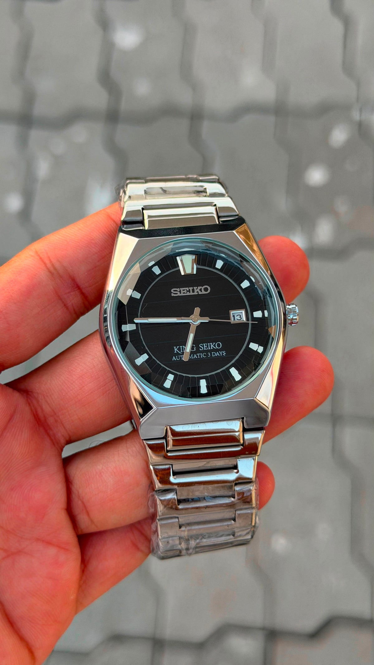 Seiko King Seiko Black Dial Silver Bracelet Watch