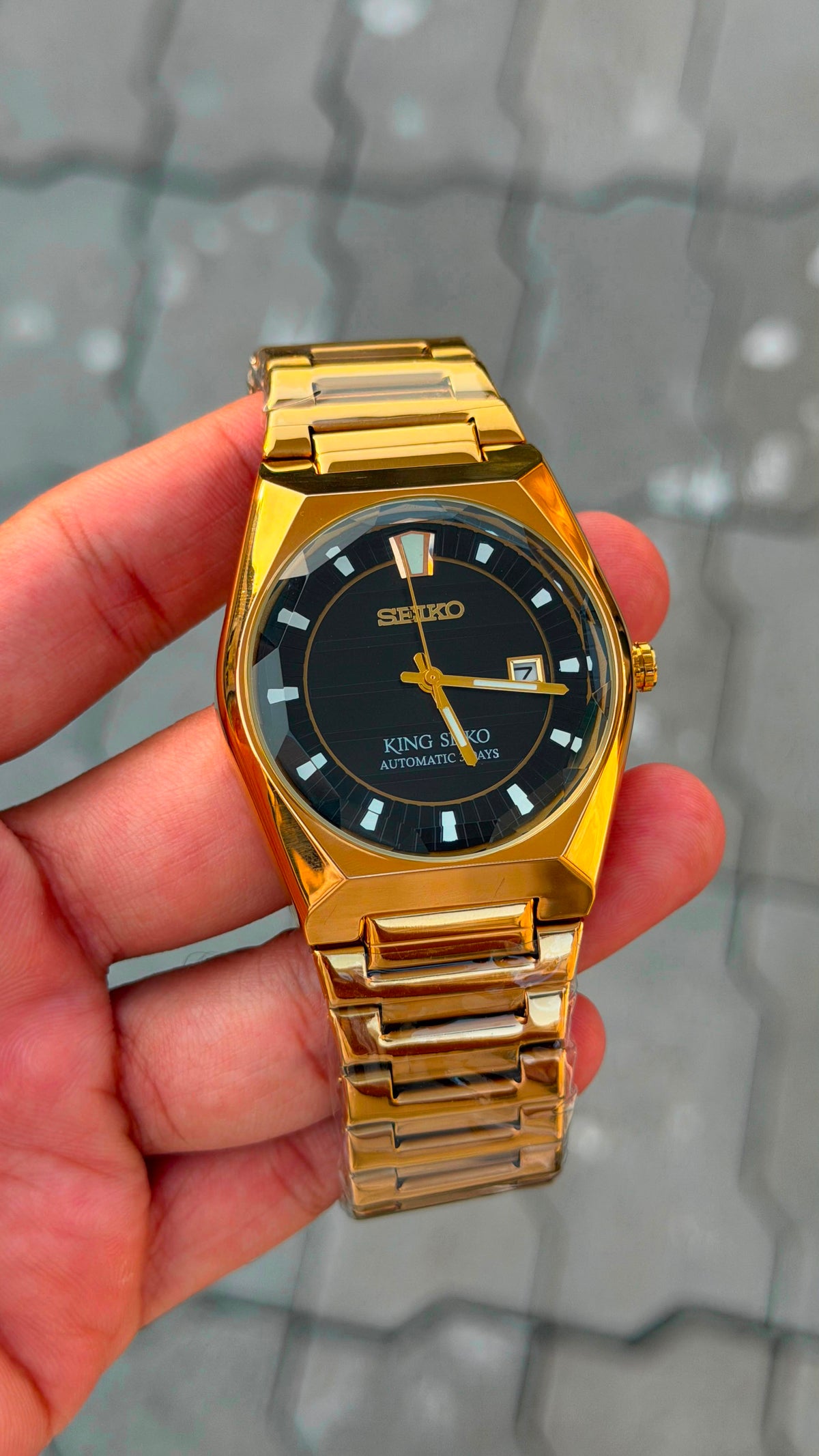 Seiko King Seiko Black Dial Gold Bracelet Watch