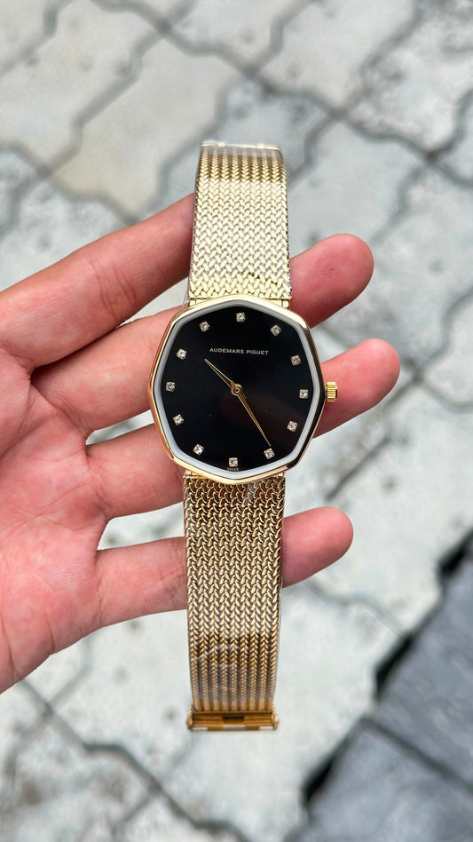 Audemars Piguet Black Dial Gold Bezel Watch