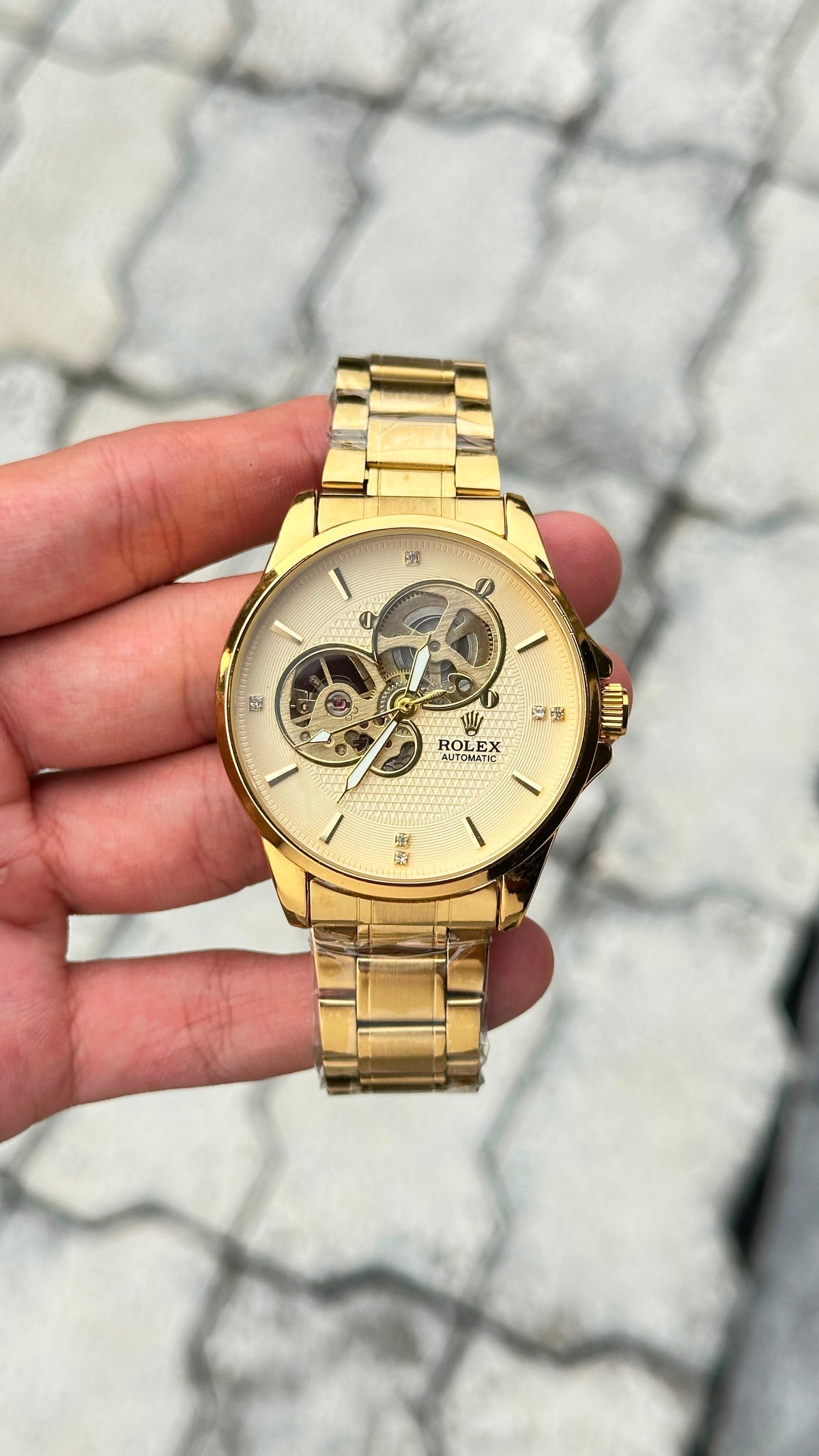 Rolex Champagne Dial Gold Bezel Automatic Watch