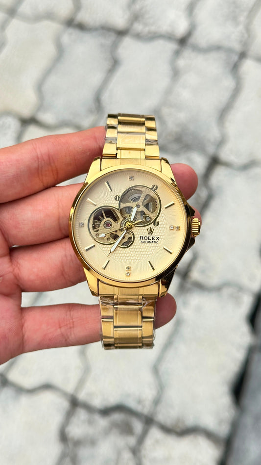 Rolex Champagne Dial Gold Bezel Automatic Watch