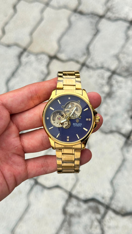 Rolex Blue Dial Gold Bezel Automatic Watch