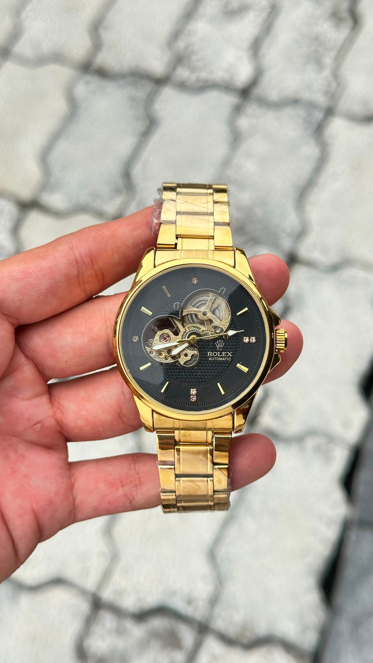 Rolex Black Dial Gold Bezel Automatic Watch