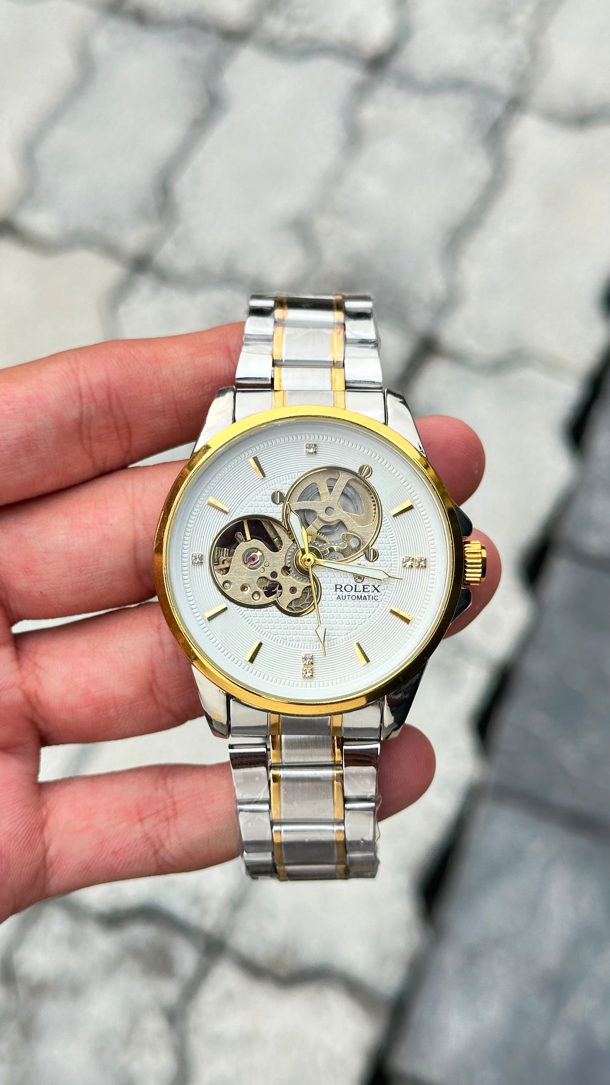 Rolex White Dial Gold Bezel Two-Tone Automatic Watch