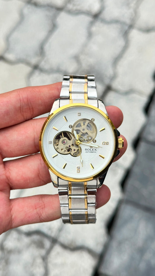 Rolex White Dial Gold Bezel Two-Tone Automatic Watch
