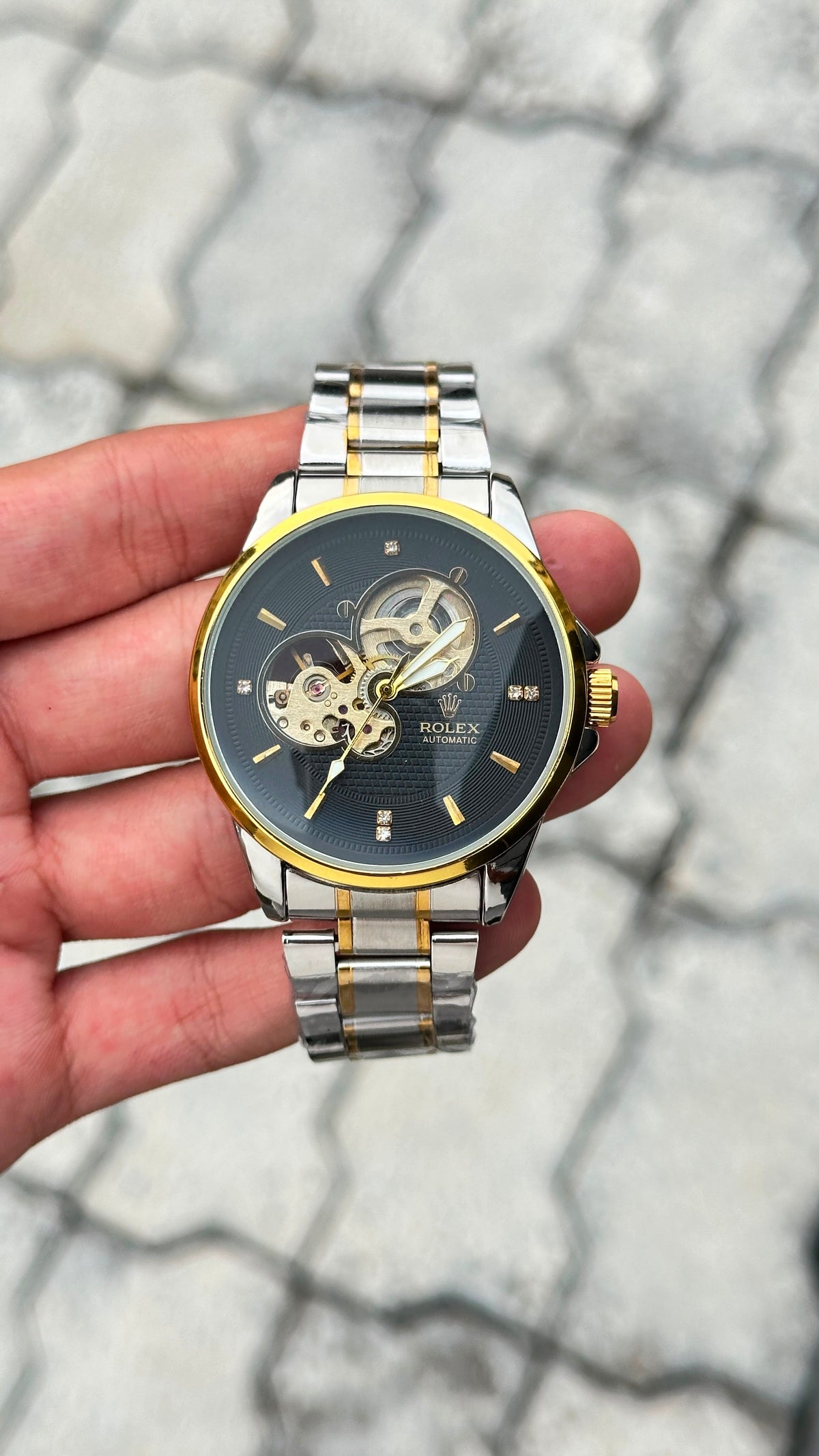 Rolex Black Dial Gold Bezel Two-Tone Automatic Watch
