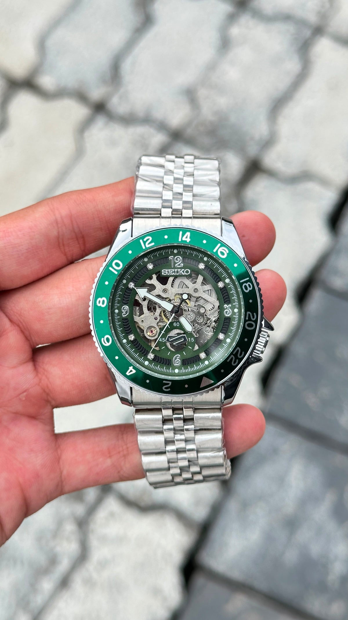 Seiko Green dial Green & black Bezel Skeleton Automatic Watch