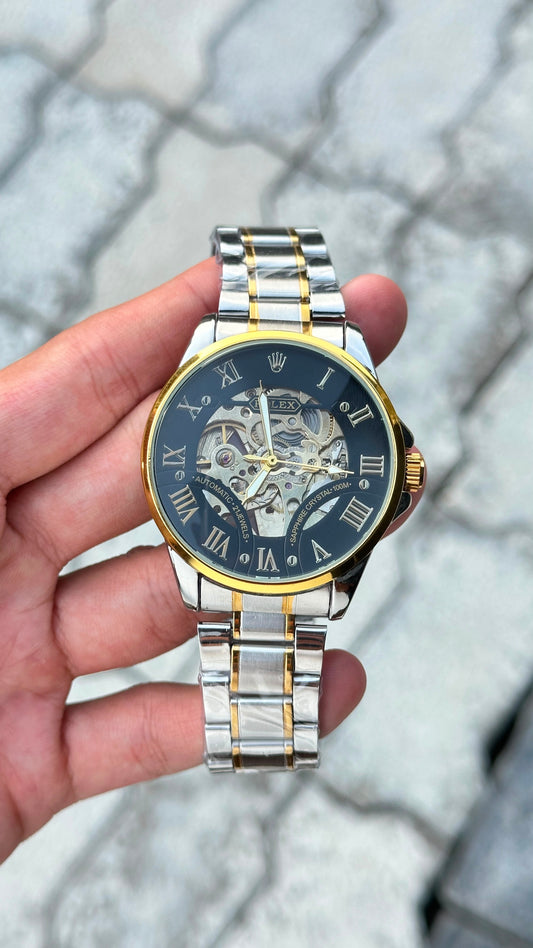 Rolex Black Dial Gold Bezel Two-Tone Automatic Watch