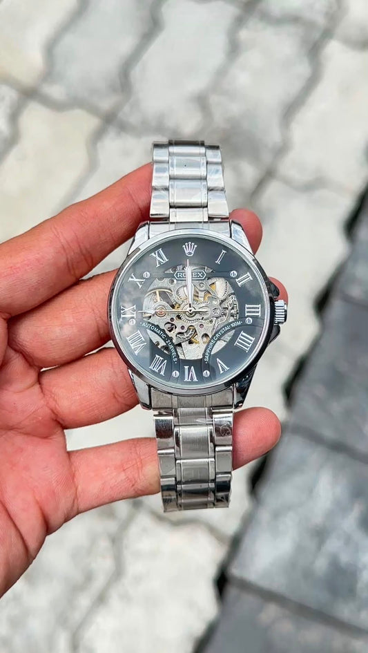 Rolex Black Dial Silver Automatic Watch