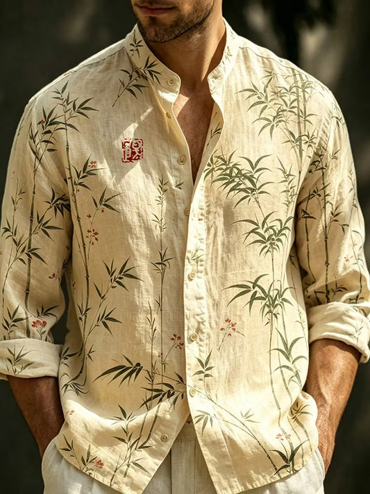 Shop the Men's Japanese Kimono Style Cotton Linen Shirt at Uroba.shop. Featuring crane, dragon, Mount Fuji and wave artwork in a breathable, relaxed-fit design.