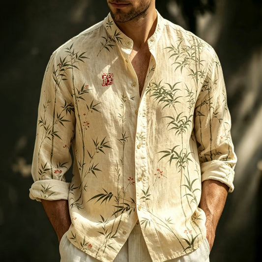 Shop the Men's Japanese Kimono Style Cotton Linen Shirt at Uroba.shop. Featuring crane, dragon, Mount Fuji and wave artwork in a breathable, relaxed-fit design.