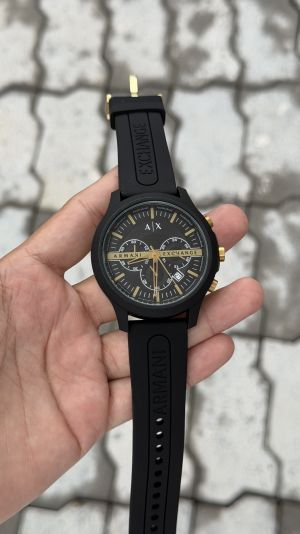 Armani Exchange Chronograph Black Gold Silicone Watch