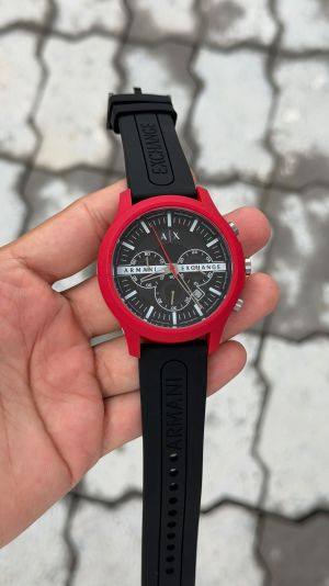 Armani Exchange Chronograph Red Black Silicone Watch
