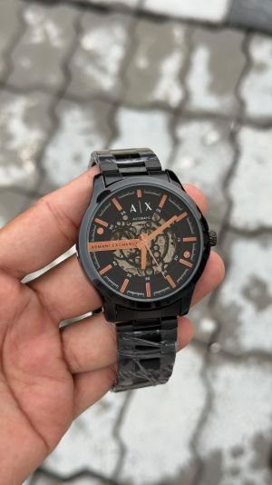 Armani Exchange Skeleton Black Orange Steel Watch