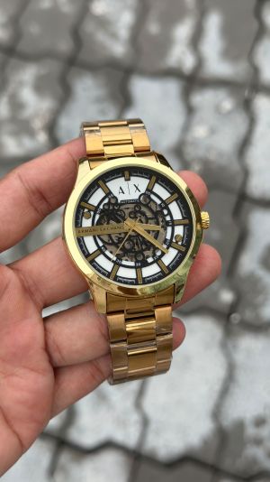 Armani Exchange Skeleton Gold White Steel Watch